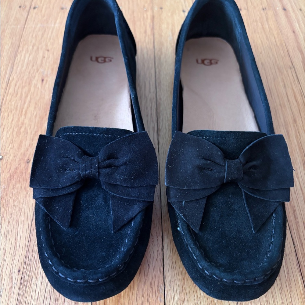 UGG Black Suede Bow Loafers for Women